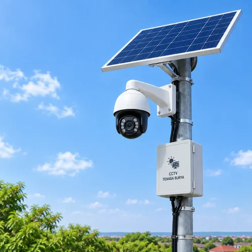 Kamera CCTV tenaga surya terpasang di tiang outdoor tanpa kabel listrik